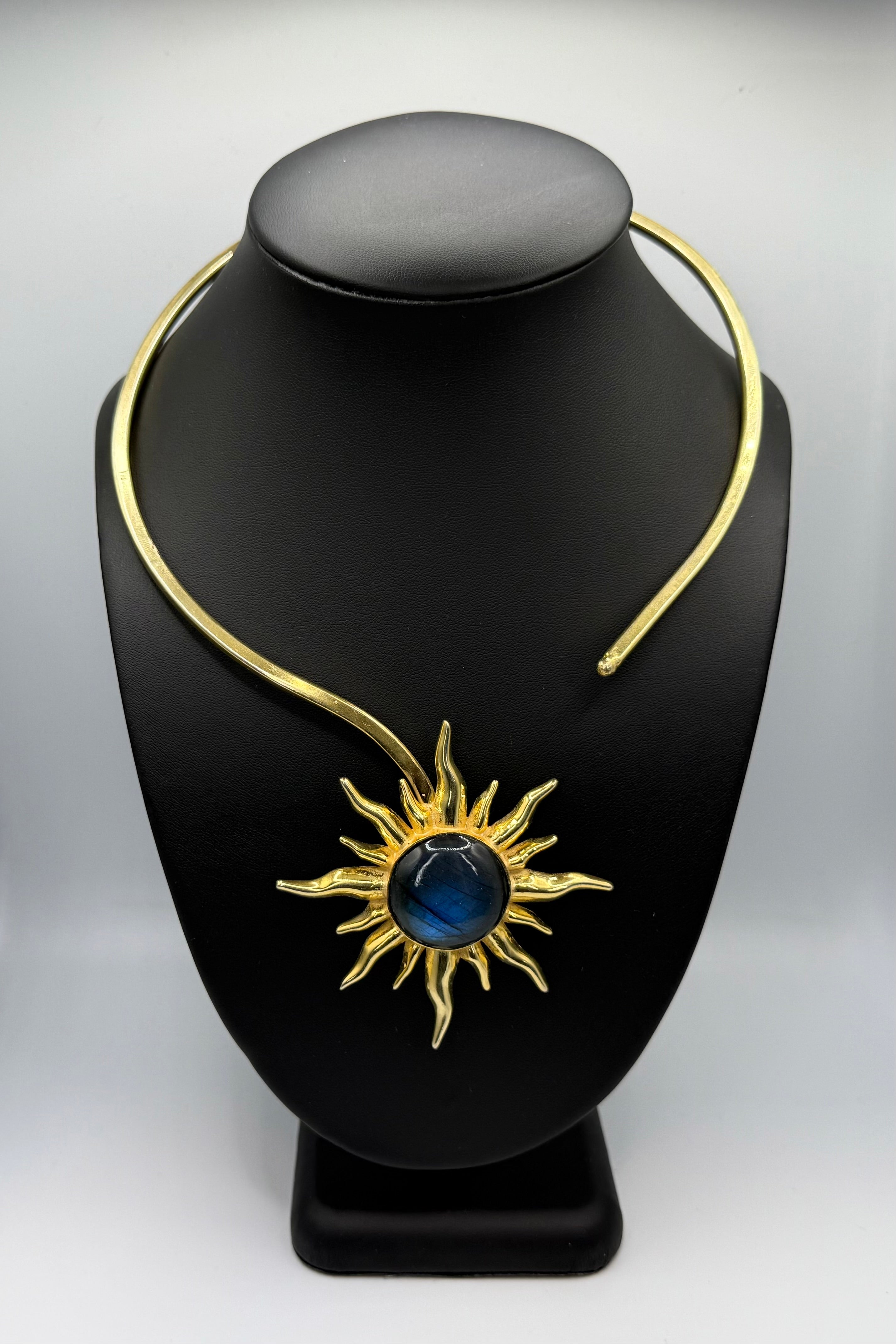 Blue Labradorite Gold Sun Necklace