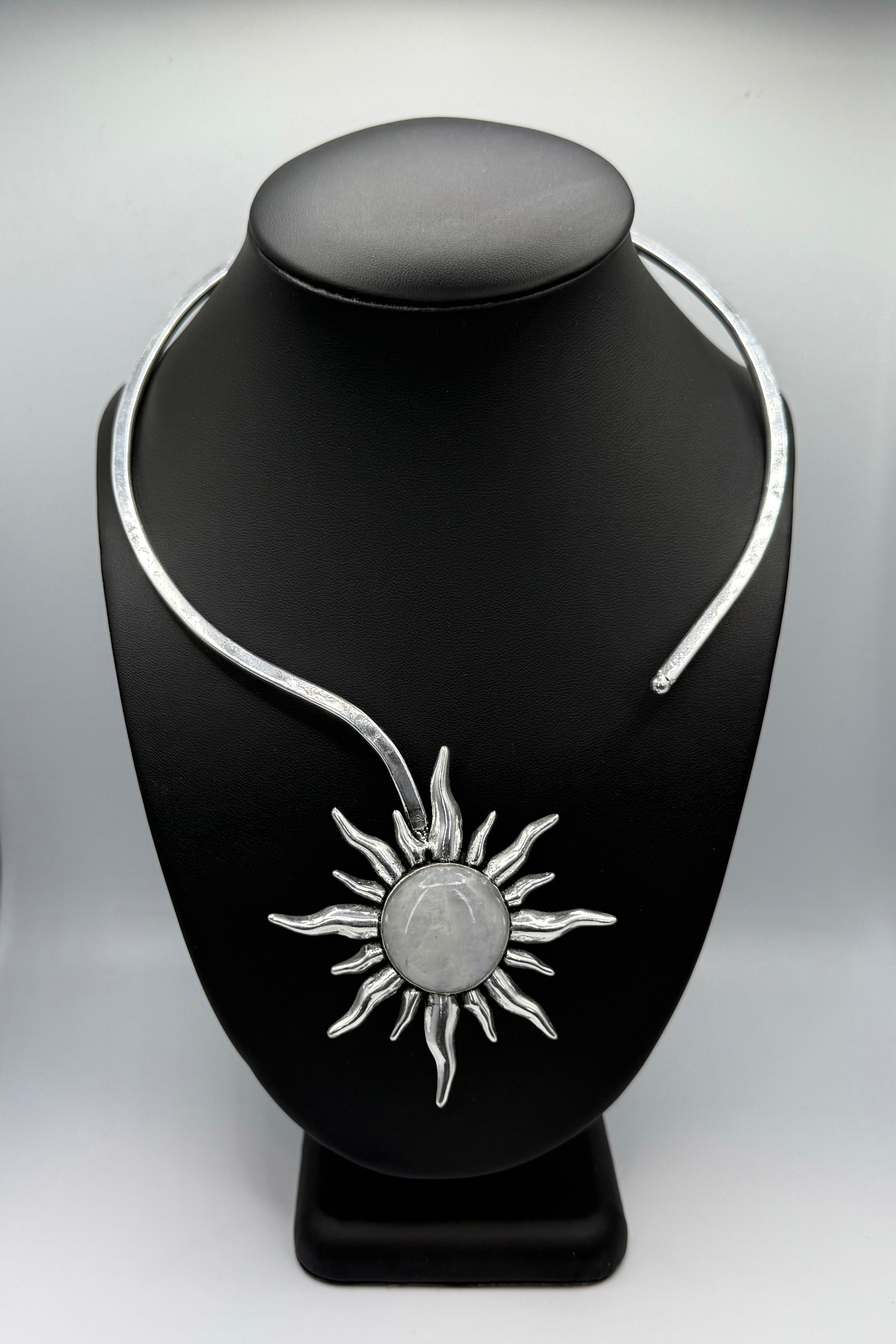 Blue Moonstone Silver Sun Necklace