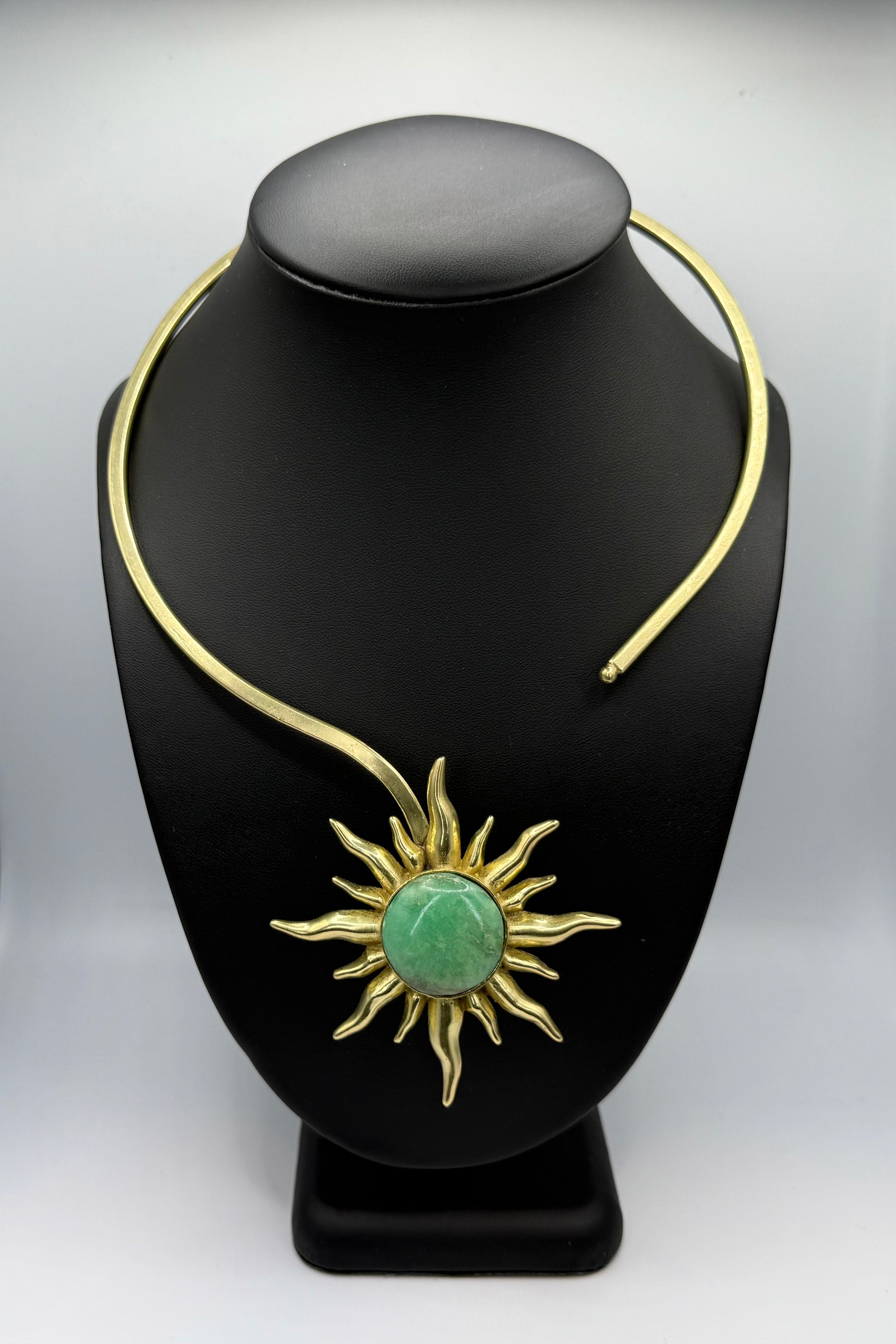 Chrysoprase Brass Sun Necklace