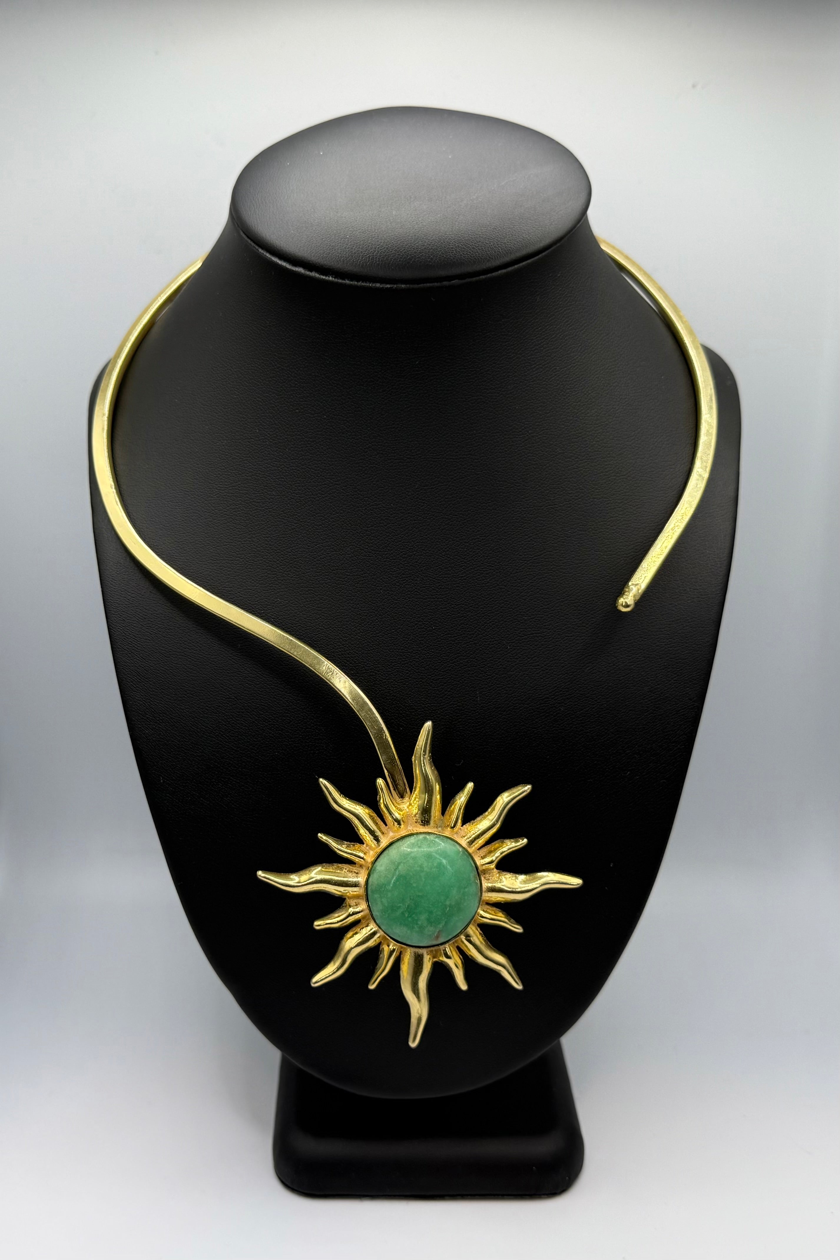 Chrysoprase Gold Sun Necklace