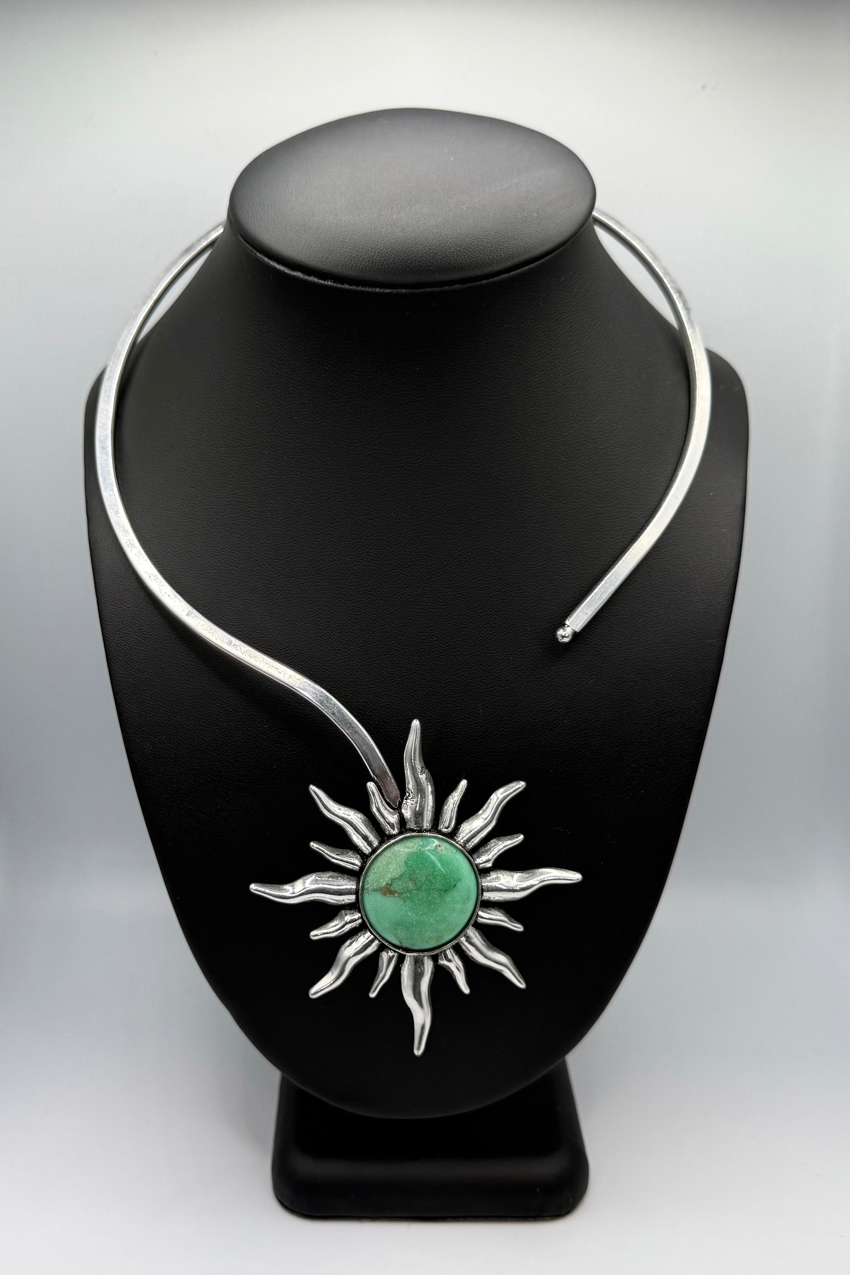 Chrysoprase Silver Sun Necklace