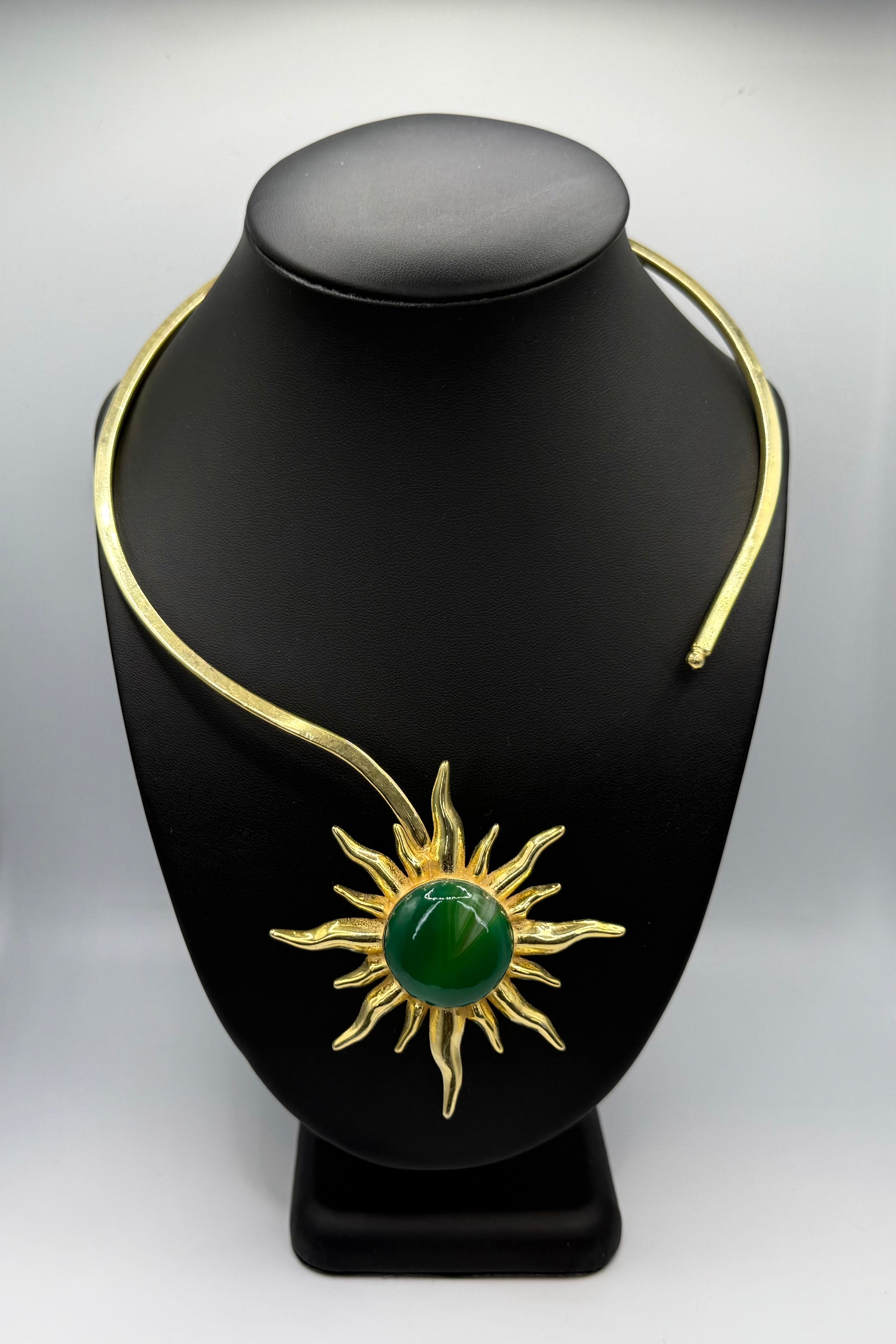 Green Agate Gold Sun Necklace