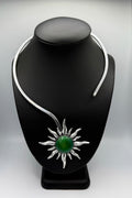 Green Agate Silver Sun Necklace