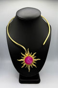 Hot Pink Druzy Gold Sun Necklace