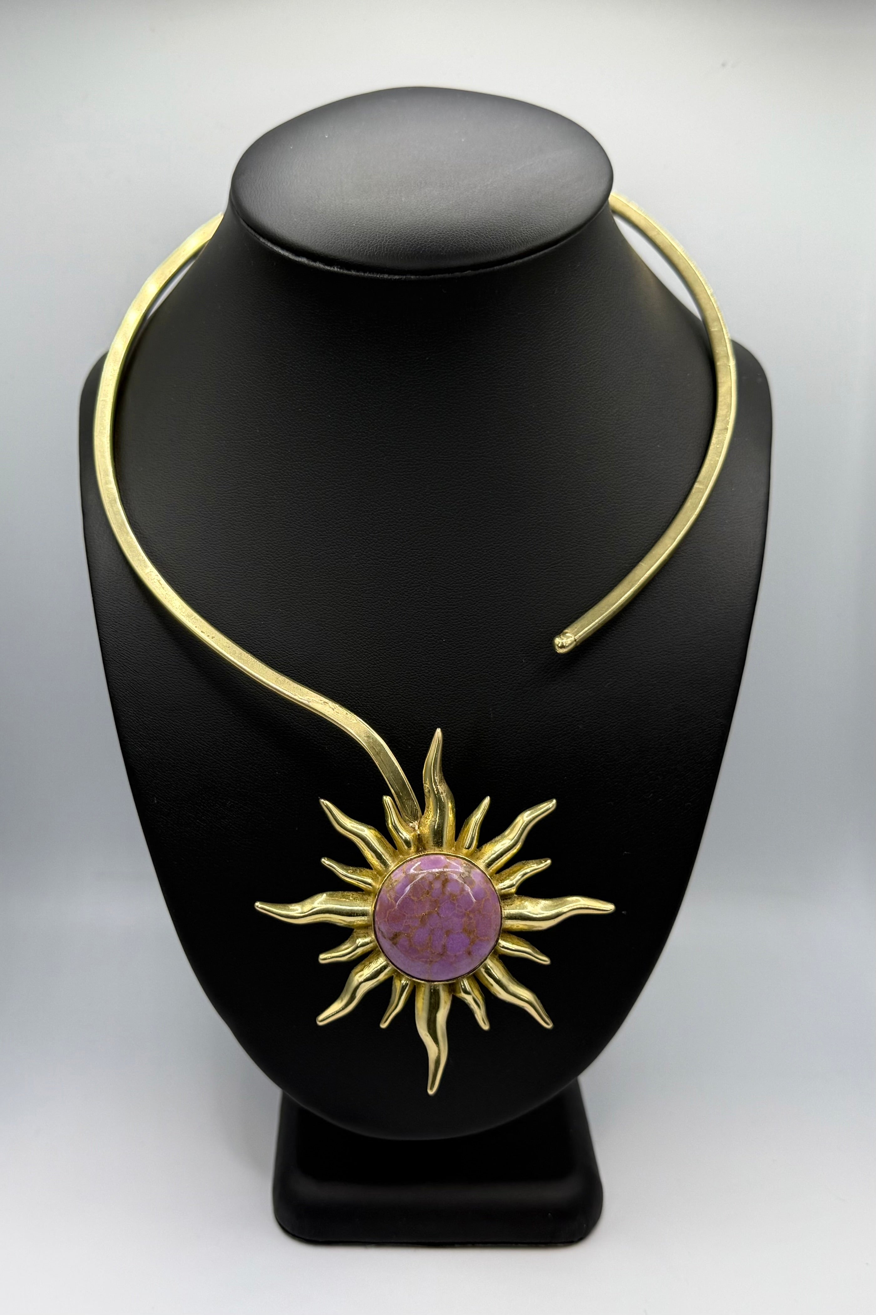 Phosphosiderite Brass Sun Necklace