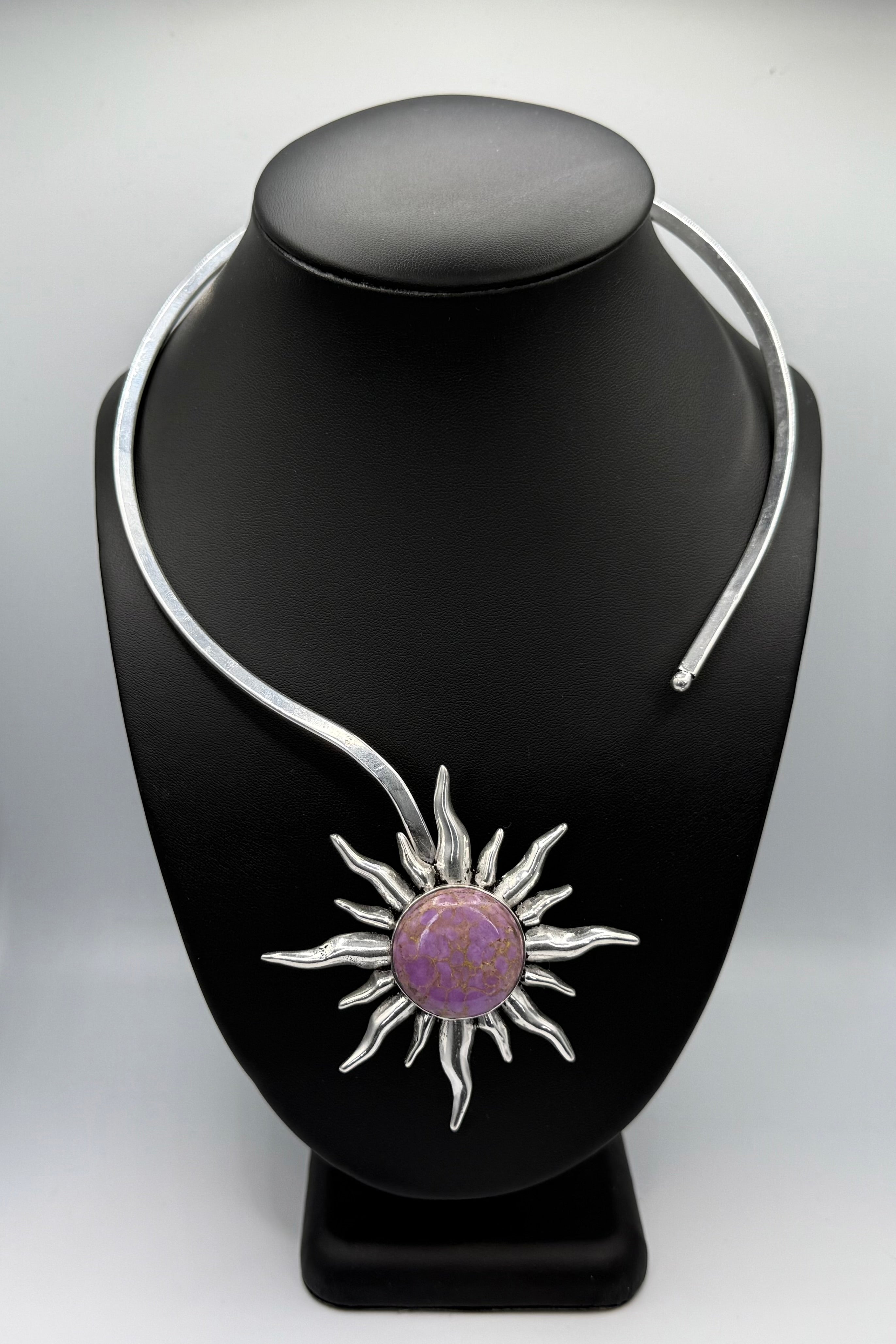 Phosphosiderite Silver Sun Necklace