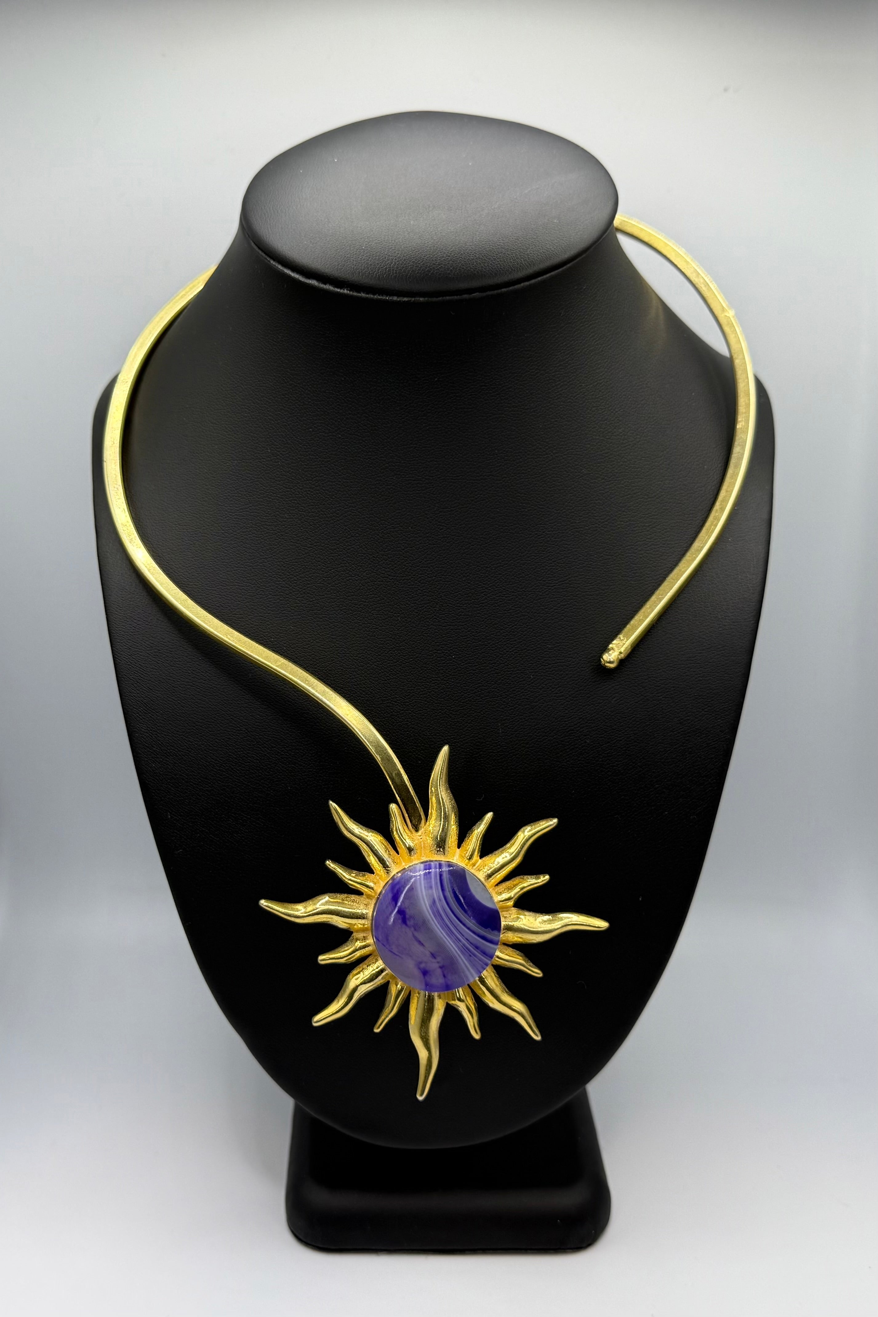 Purple Agate Gold Sun Necklace