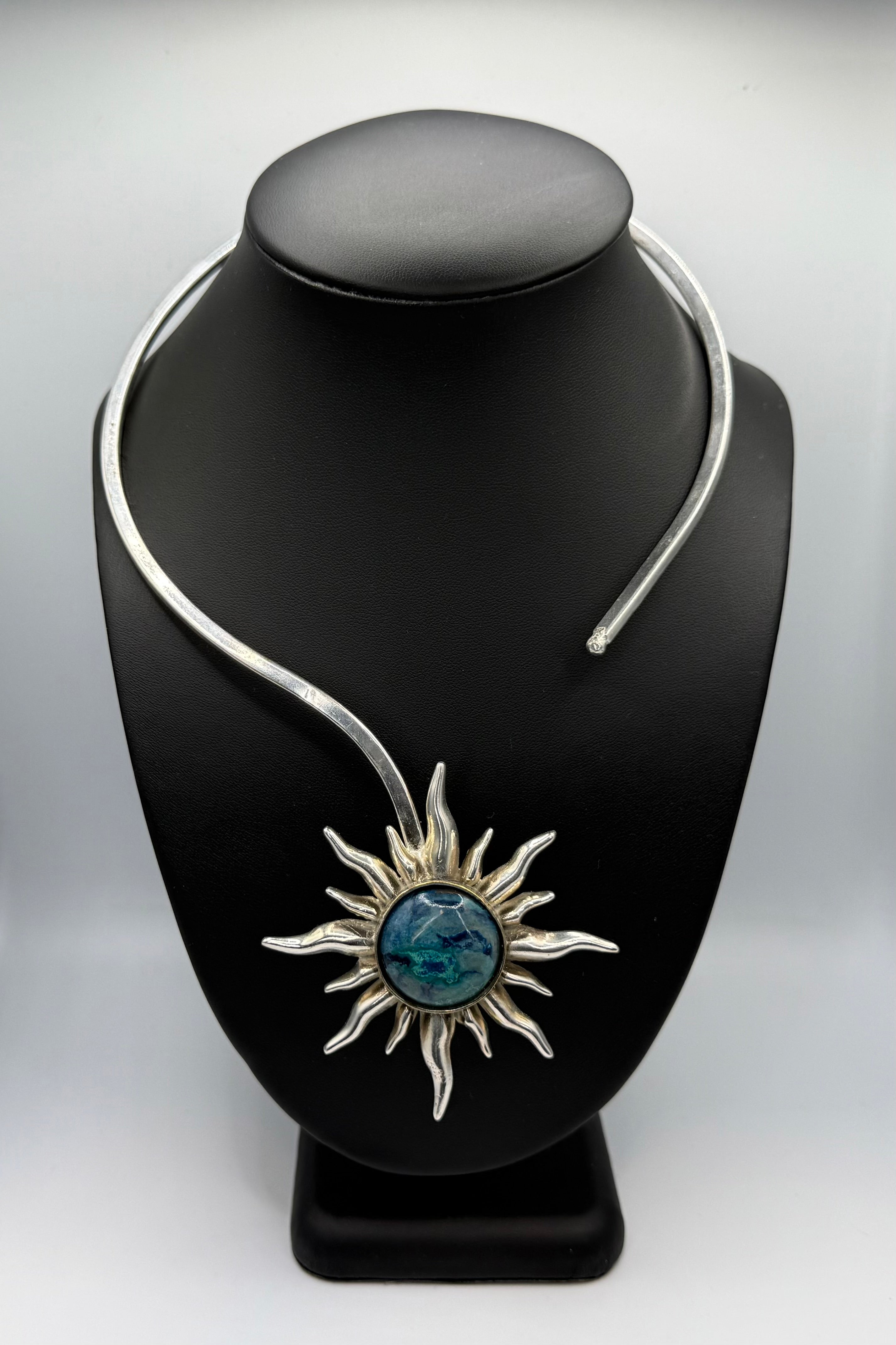 Shattuckite Silver Sun Necklace
