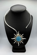 Sky Blue Chalcedony Silver Sun Necklace