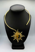 Bumblebee Jasper Brass Sun Necklace