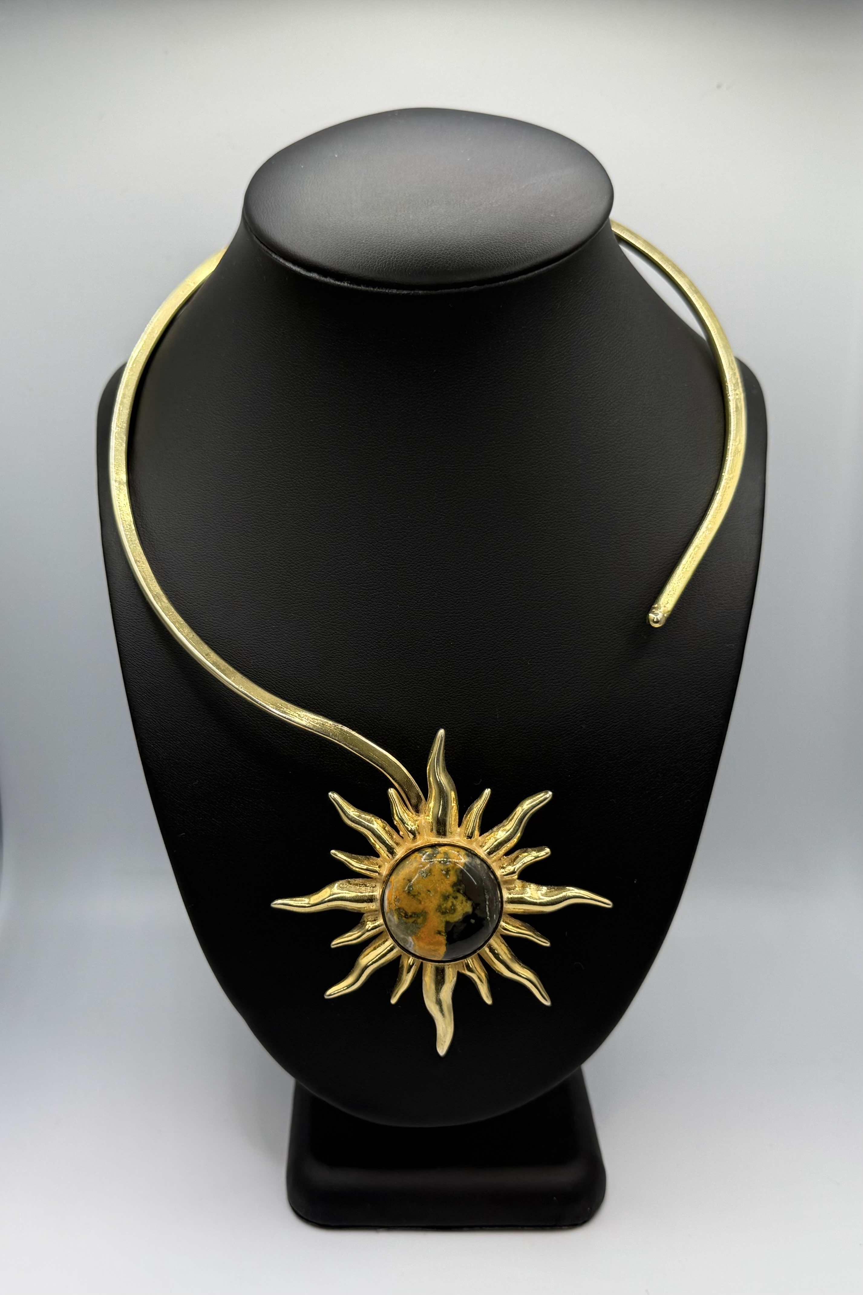Bumblebee Jasper Brass Sun Necklace