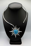 Sky Blue Agate Silver Sun Necklace