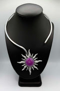Fuchsia Agate Silver Sun Necklace