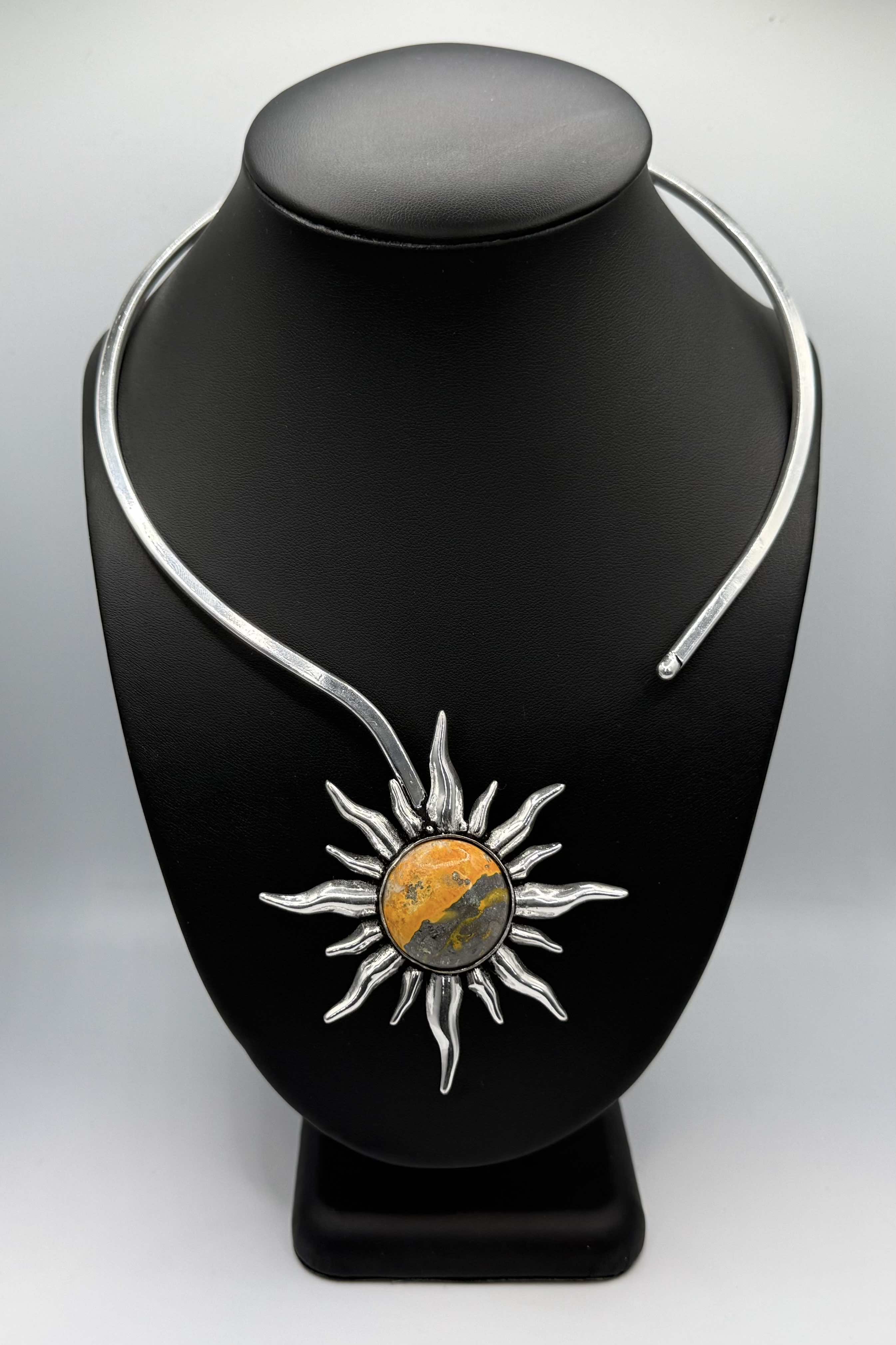 Bumblebee Jasper Silver Sun necklace