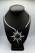 Blue Labradorite Silver Sun Necklace
