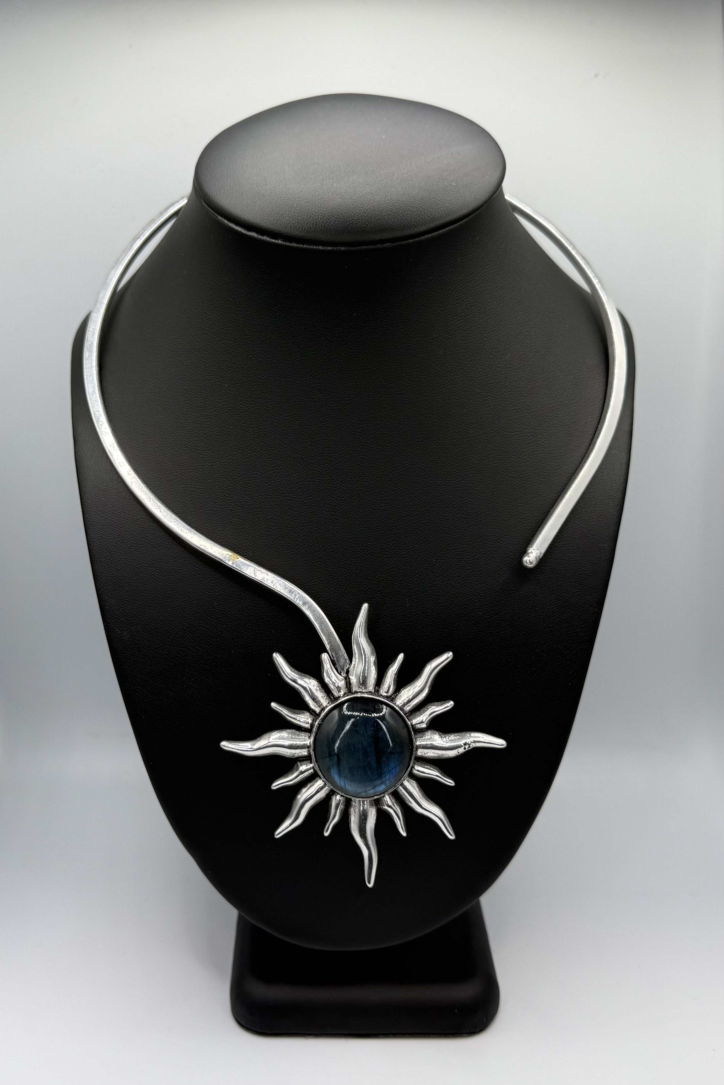 Blue Labradorite Silver Sun Necklace