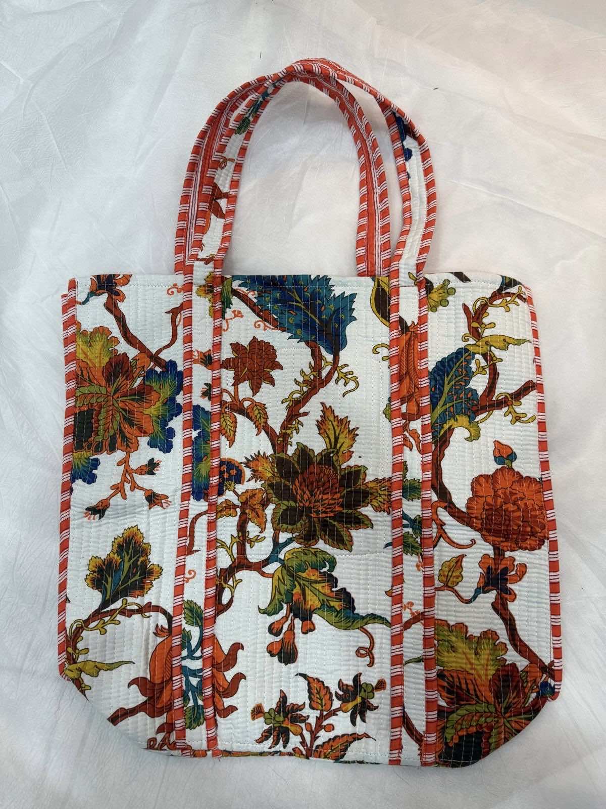 White Orange Floral Tote