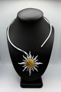 Yellow Agate Silver Sun Necklace