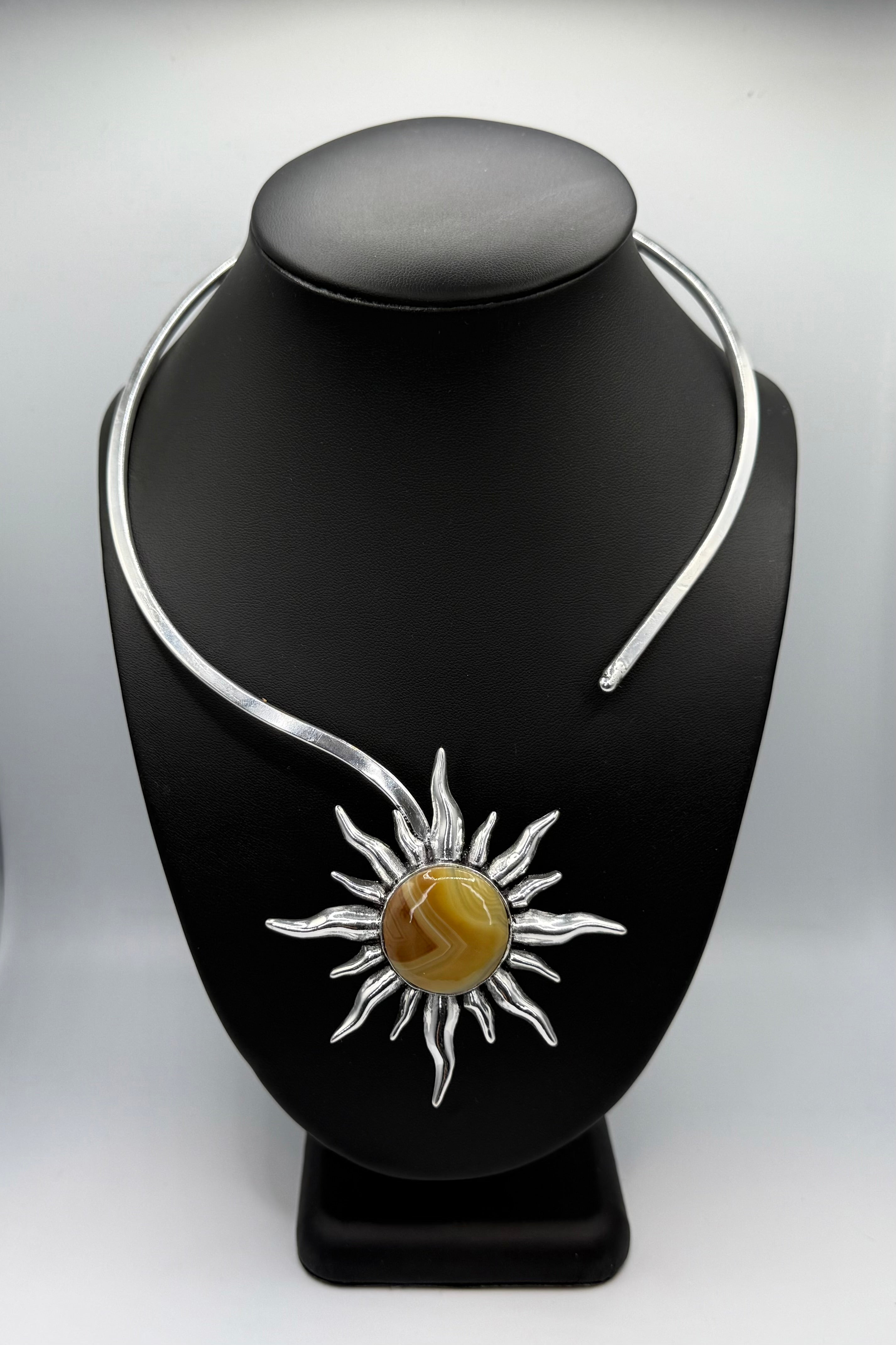 Yellow Agate Silver Sun Necklace